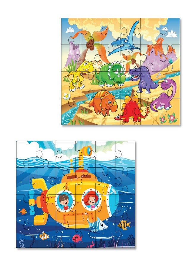 Khilonewale Kids in Submarine & Dinosaur Wooden Jigsaw Puzzle | 30x20cm Educational Learning Toy | Safe Wooden Pieces for Early Skills, Hand-Eye Coordination & Fun Play - Image 1